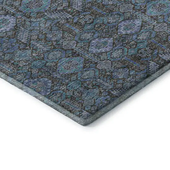 Teal And Gray Tribal Washable Area Rug With UV Protection Photo 8