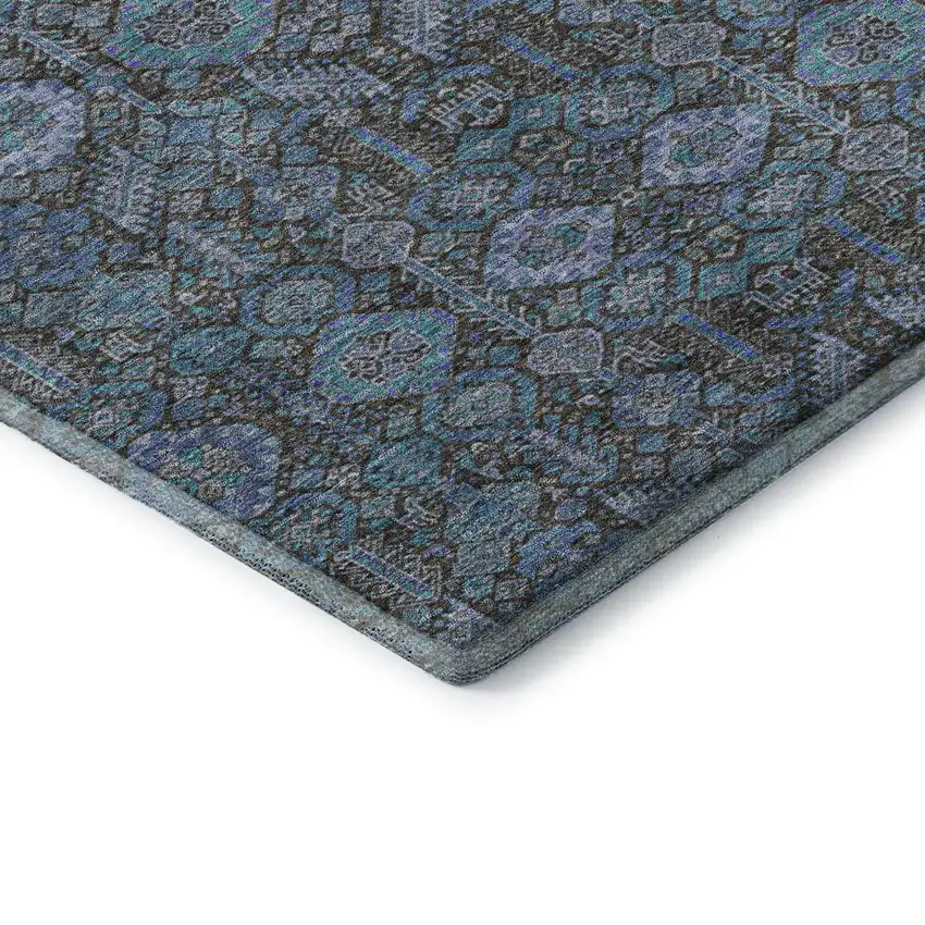 Teal And Gray Tribal Washable Area Rug With UV Protection Photo 8