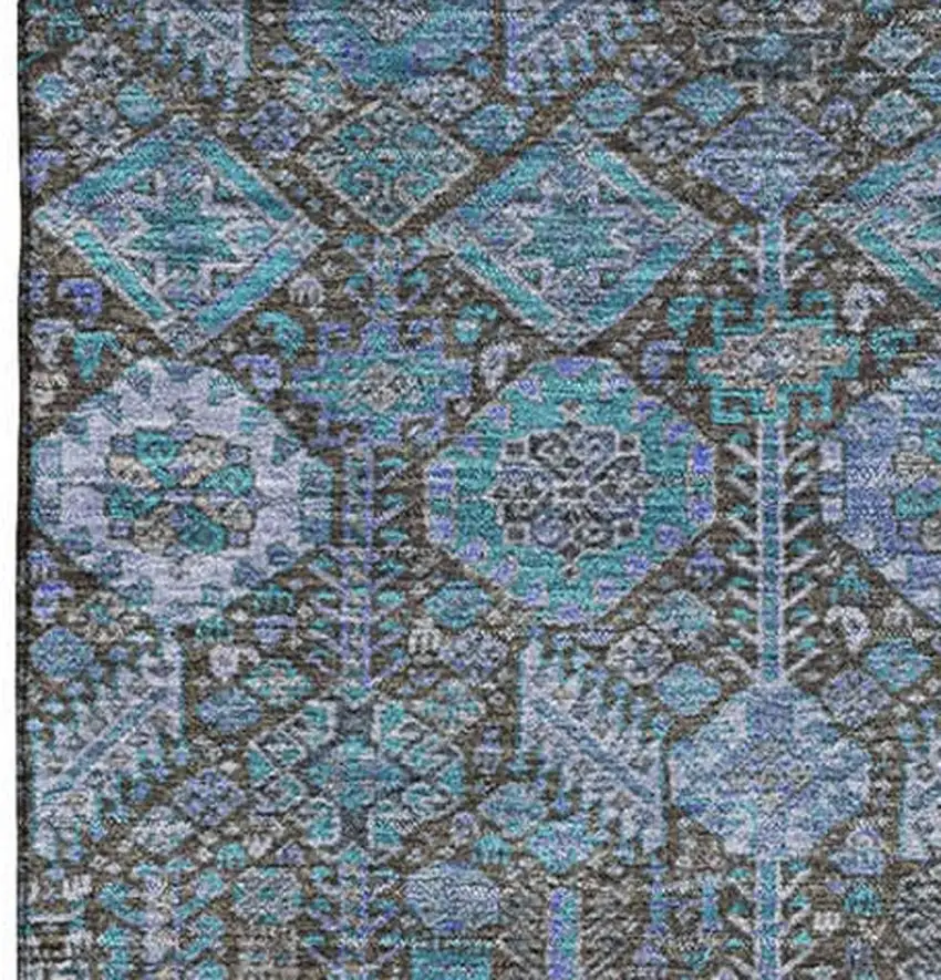 Teal And Gray Tribal Washable Area Rug With UV Protection Photo 3