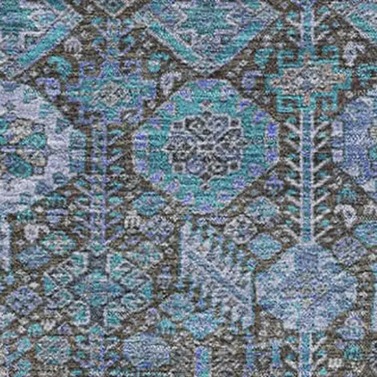 Teal And Gray Tribal Washable Area Rug With UV Protection Photo 3