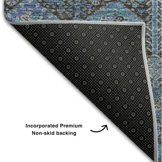 Teal And Gray Tribal Washable Area Rug With UV Protection Photo 7