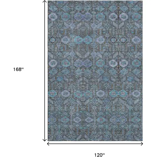 Teal And Gray Tribal Washable Area Rug With UV Protection Photo 3