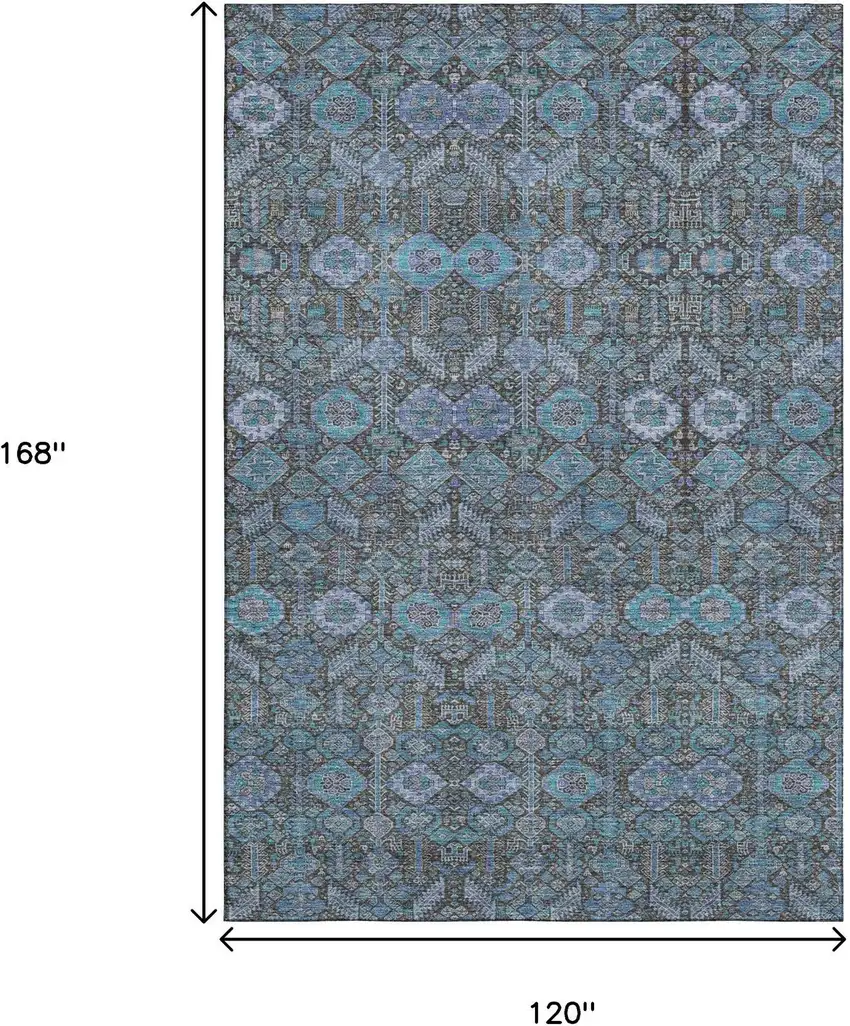Teal And Gray Tribal Washable Area Rug With UV Protection Photo 3