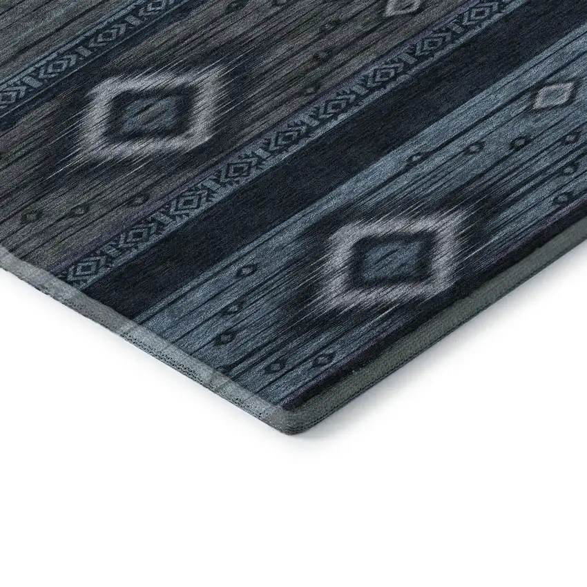Teal And Gray Tribal Washable Area Rug With UV Protection Photo 8