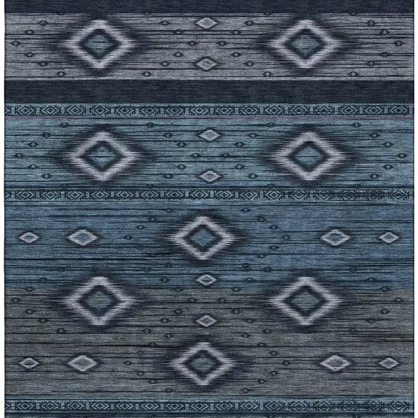 Teal And Gray Tribal Washable Area Rug With UV Protection Photo 4