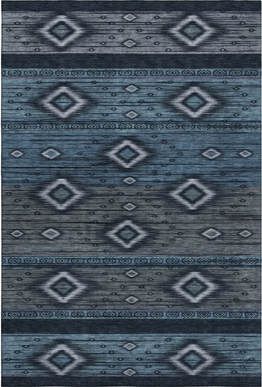 Teal And Gray Tribal Washable Area Rug With UV Protection Photo 1