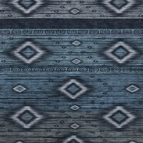 Teal And Gray Tribal Washable Area Rug With UV Protection Photo 3