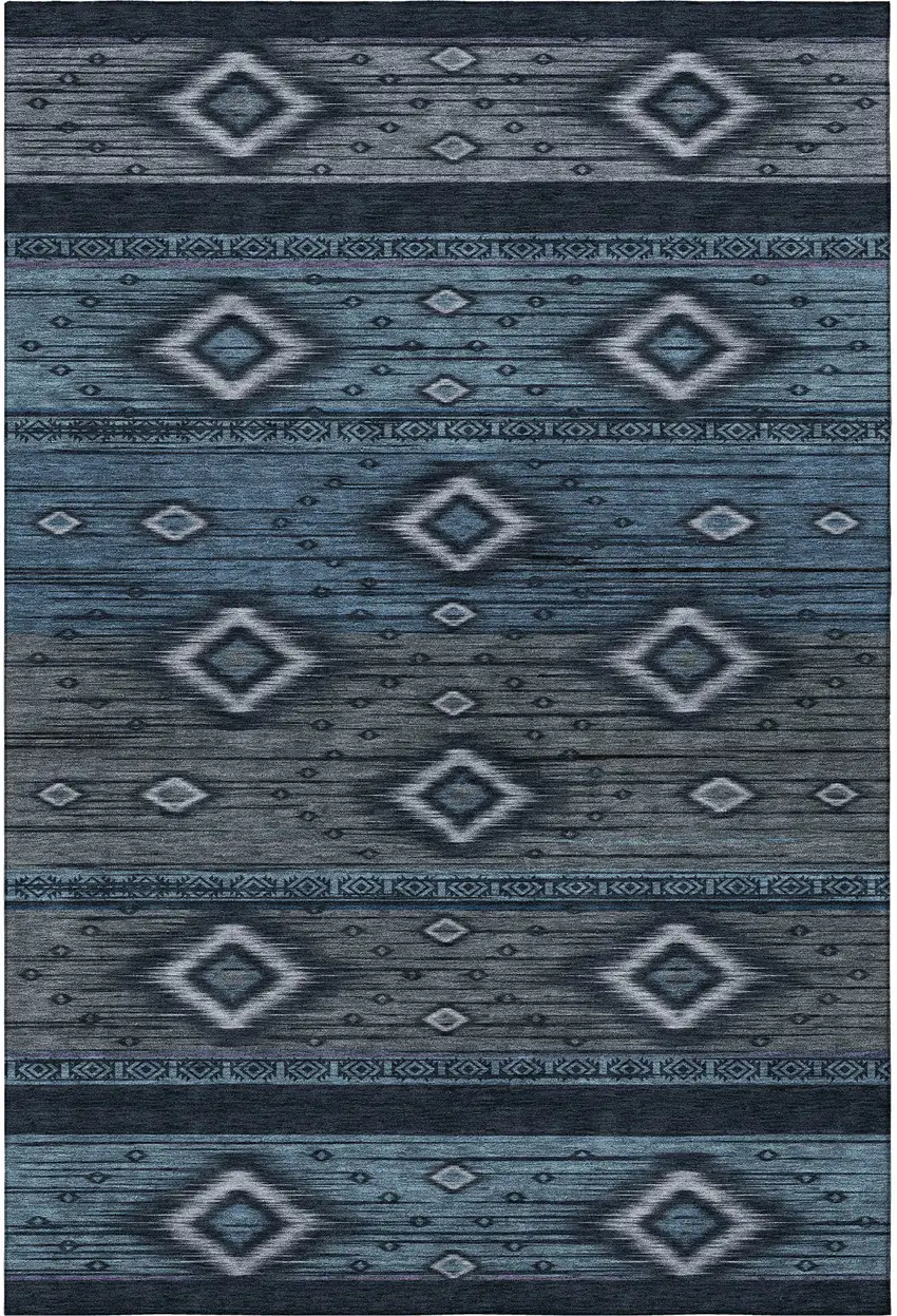 Teal And Gray Tribal Washable Area Rug With UV Protection Photo 4
