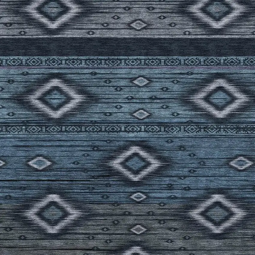Teal And Gray Tribal Washable Area Rug With UV Protection Photo 3