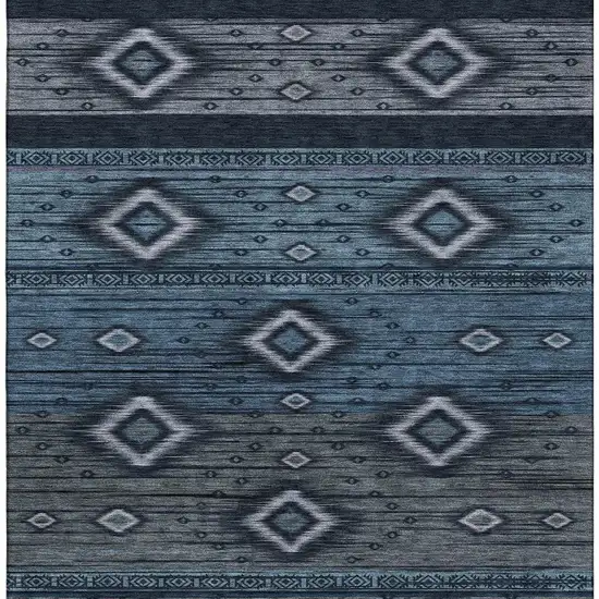 Teal And Gray Tribal Washable Area Rug With UV Protection Photo 4