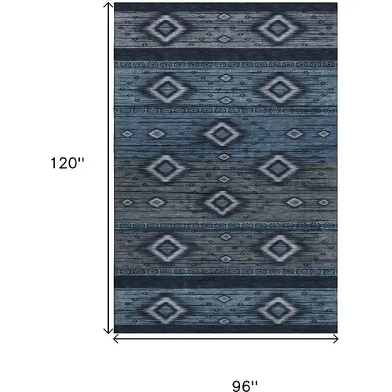 Teal And Gray Tribal Washable Area Rug With UV Protection Photo 9