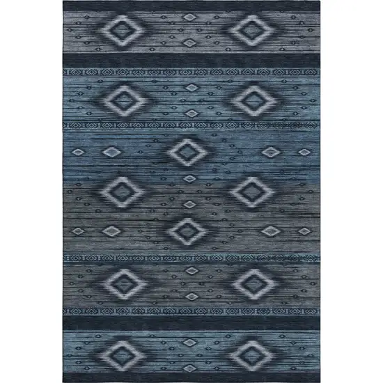 Teal And Gray Tribal Washable Area Rug With UV Protection Photo 1
