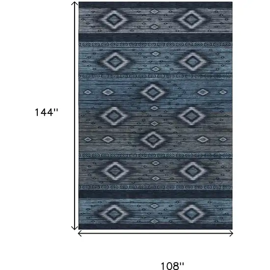 Teal And Gray Tribal Washable Area Rug With UV Protection Photo 9