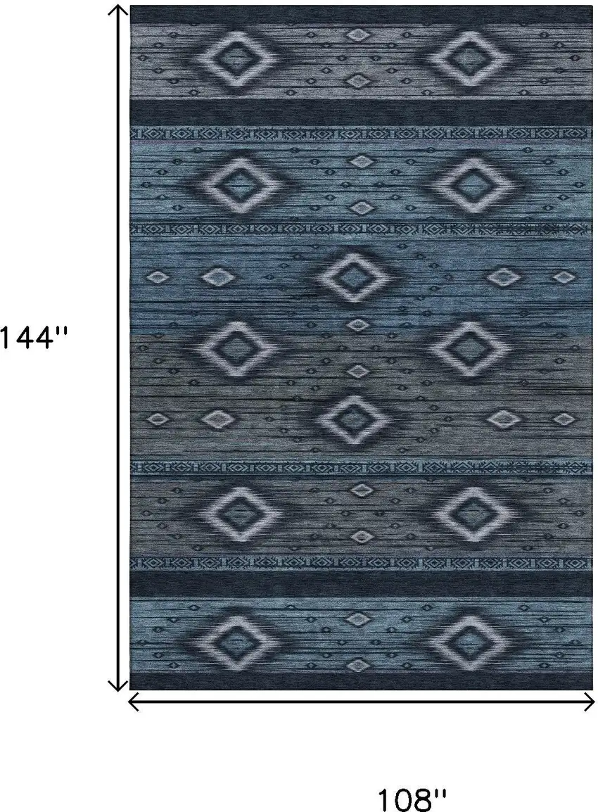 Teal And Gray Tribal Washable Area Rug With UV Protection Photo 9
