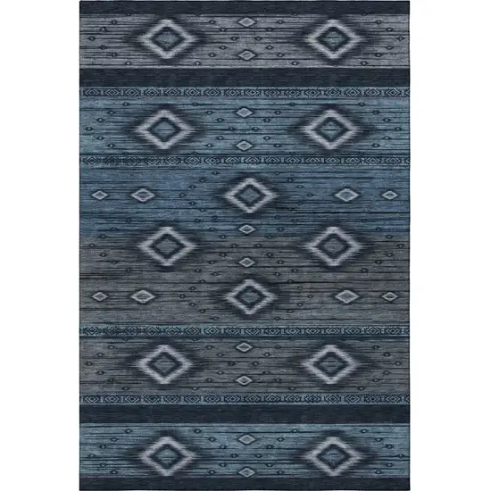 Teal And Gray Tribal Washable Area Rug With UV Protection Photo 4