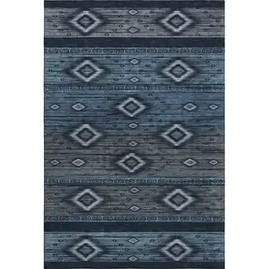 Photo of Teal And Gray Tribal Washable Area Rug With UV Protection