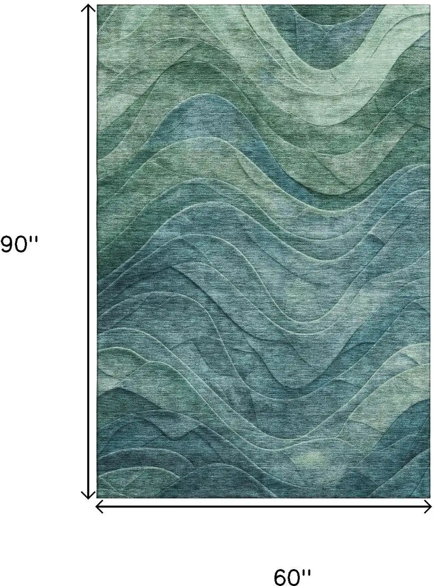 Teal And Green Abstract Washable Area Rug With UV Protection Photo 9