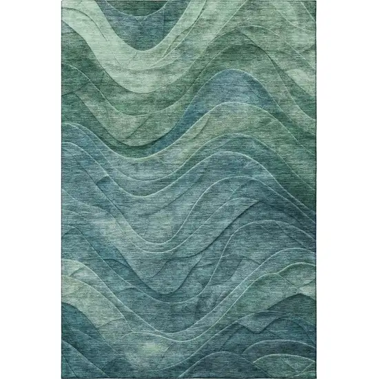 Teal And Green Abstract Washable Area Rug With UV Protection Photo 2