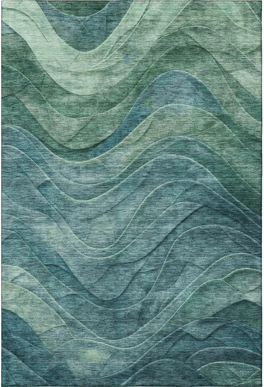 Teal And Green Abstract Washable Area Rug With UV Protection Photo 2