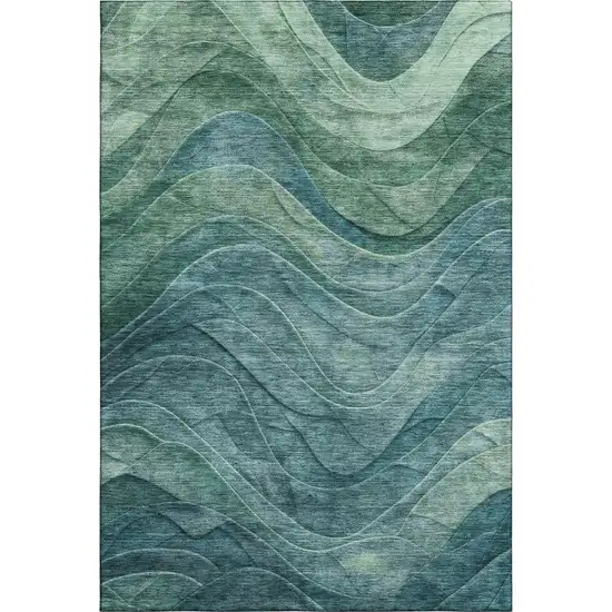Teal And Green Abstract Washable Area Rug With UV Protection Photo 1