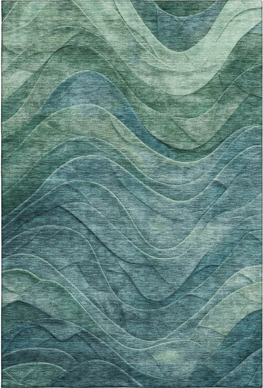 Teal And Green Abstract Washable Area Rug With UV Protection Photo 1