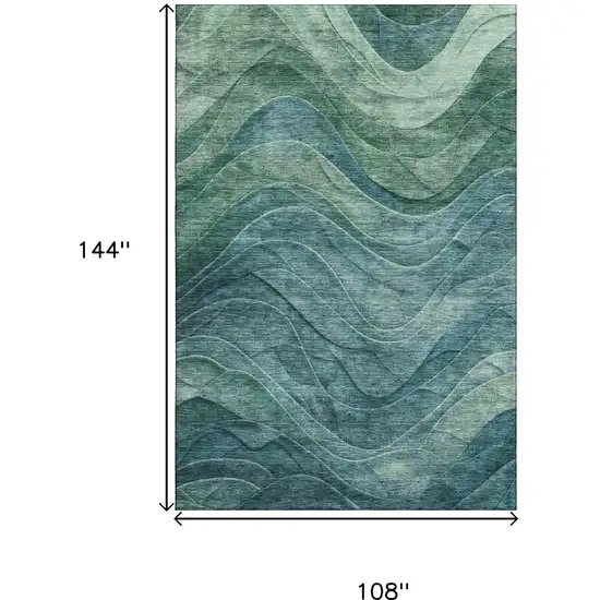 Teal And Green Abstract Washable Area Rug With UV Protection Photo 9