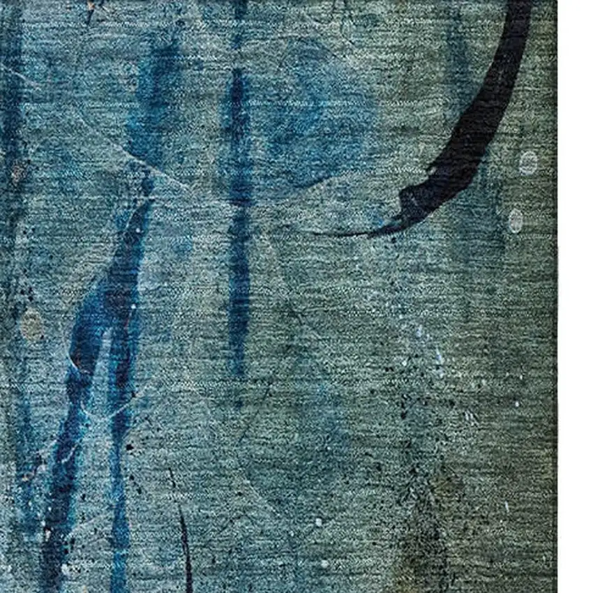 Teal And Green Abstract Washable Area Rug With UV Protection Photo 4