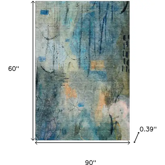 Teal And Green Abstract Washable Area Rug With UV Protection Photo 8
