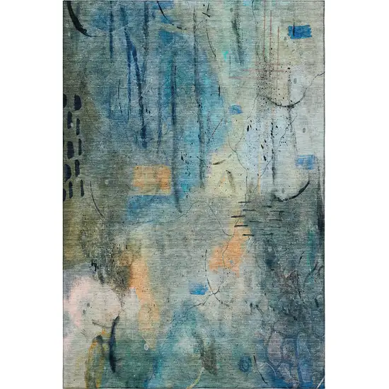 Teal And Green Abstract Washable Area Rug With UV Protection Photo 3