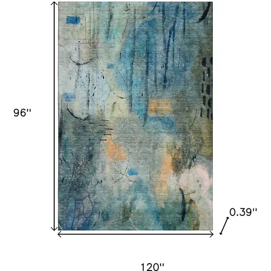 Teal And Green Abstract Washable Area Rug With UV Protection Photo 9