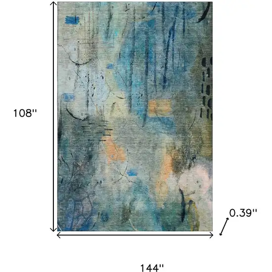 Teal And Green Abstract Washable Area Rug With UV Protection Photo 9