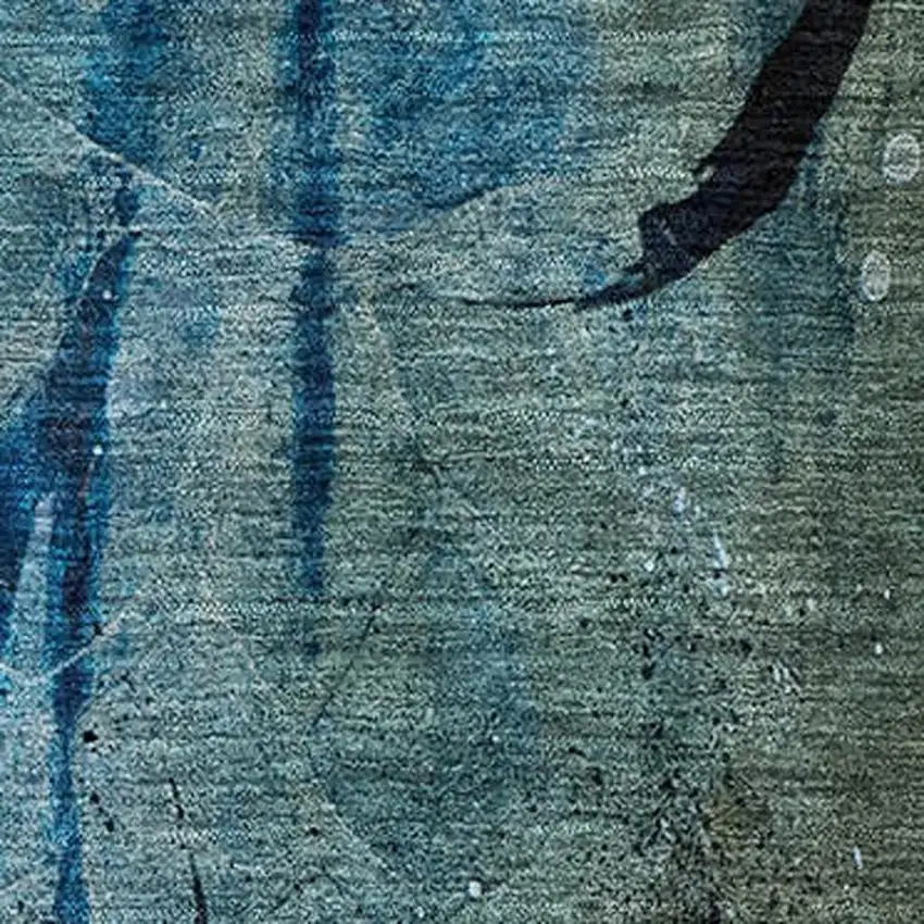 Teal And Green Abstract Washable Area Rug With UV Protection Photo 3