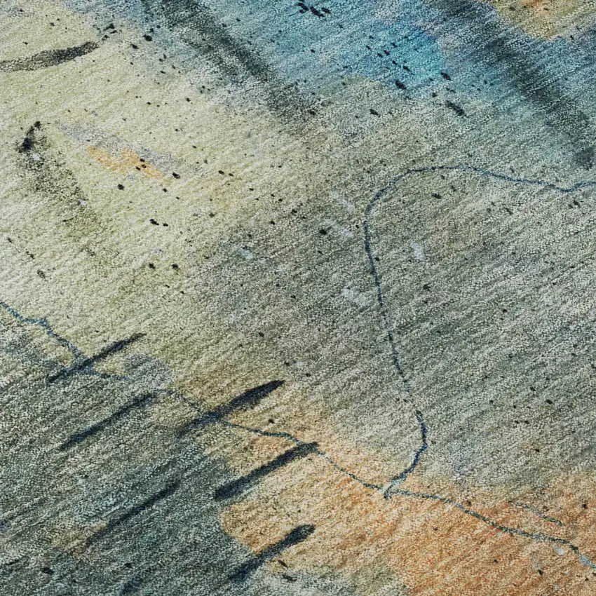 Teal And Green Abstract Washable Area Rug With UV Protection Photo 8