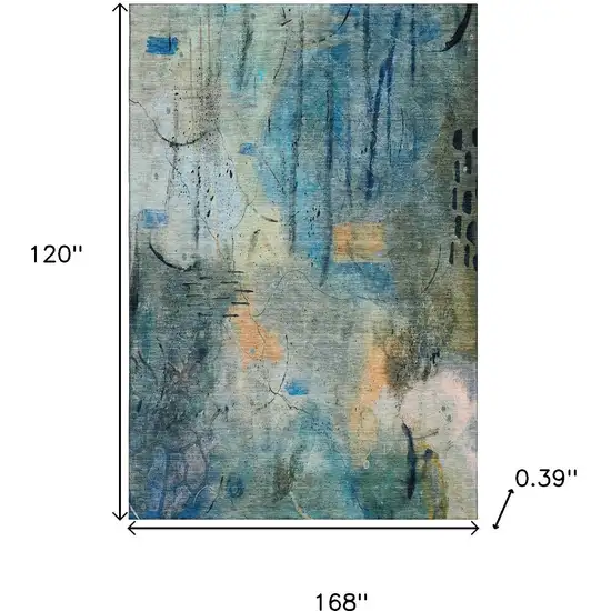 Teal And Green Abstract Washable Area Rug With UV Protection Photo 9