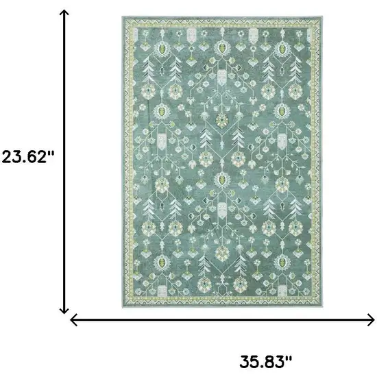 Teal And Green Oriental Washable Area Rug Photo 7