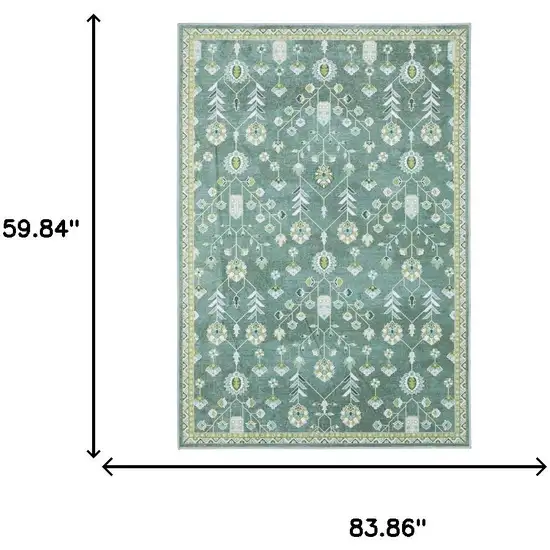 Teal And Green Oriental Washable Area Rug Photo 7