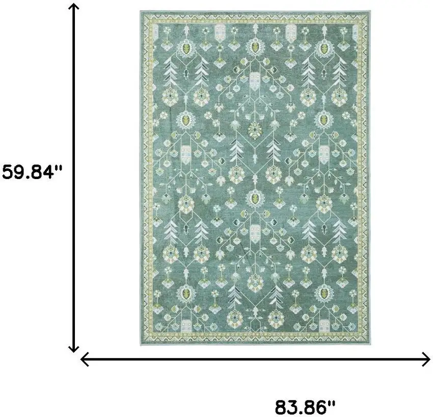 Teal And Green Oriental Washable Area Rug Photo 7