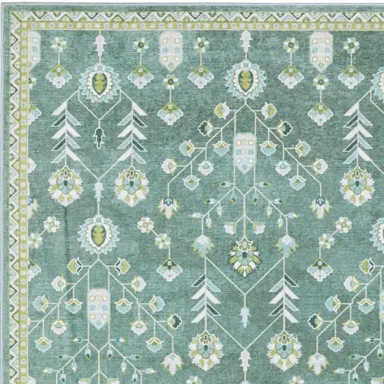 Teal And Green Oriental Washable Area Rug Photo 3