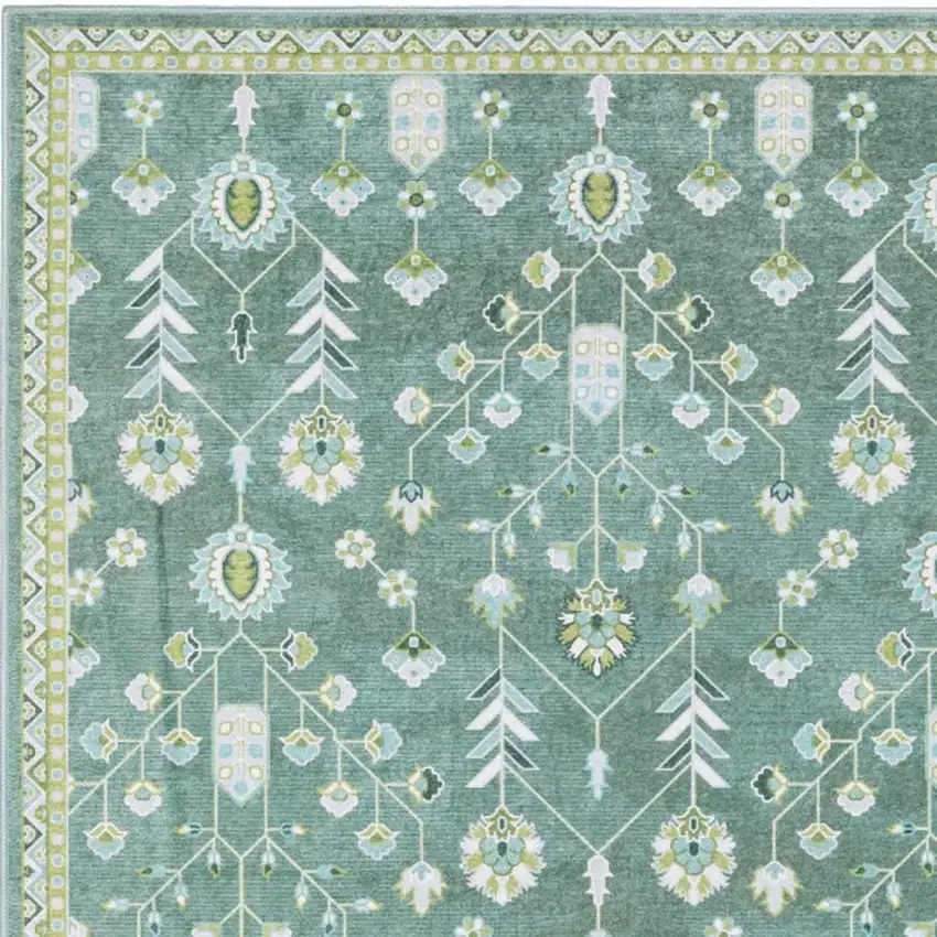 Teal And Green Oriental Washable Area Rug Photo 3