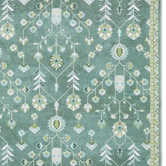 Teal And Green Oriental Washable Area Rug Photo 3