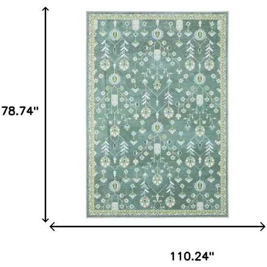 Teal And Green Oriental Washable Area Rug Photo 7