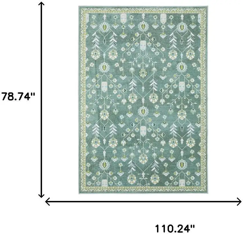 Teal And Green Oriental Washable Area Rug Photo 7