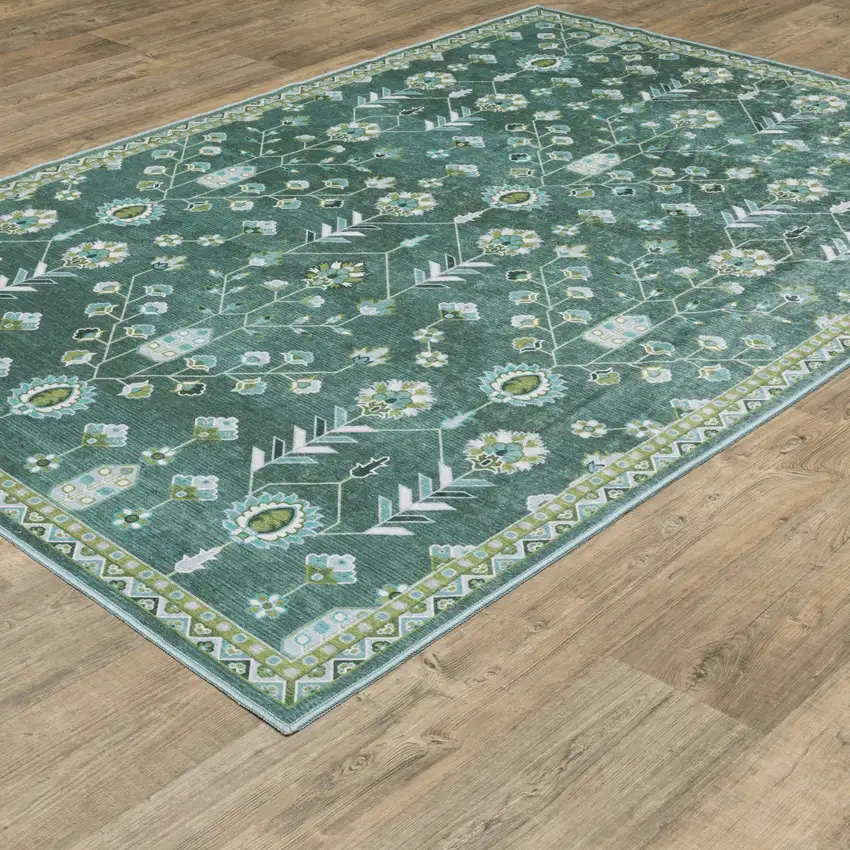 Teal And Green Oriental Washable Area Rug Photo 6