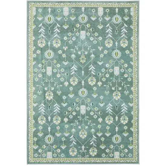 Teal And Green Oriental Washable Area Rug Photo 2