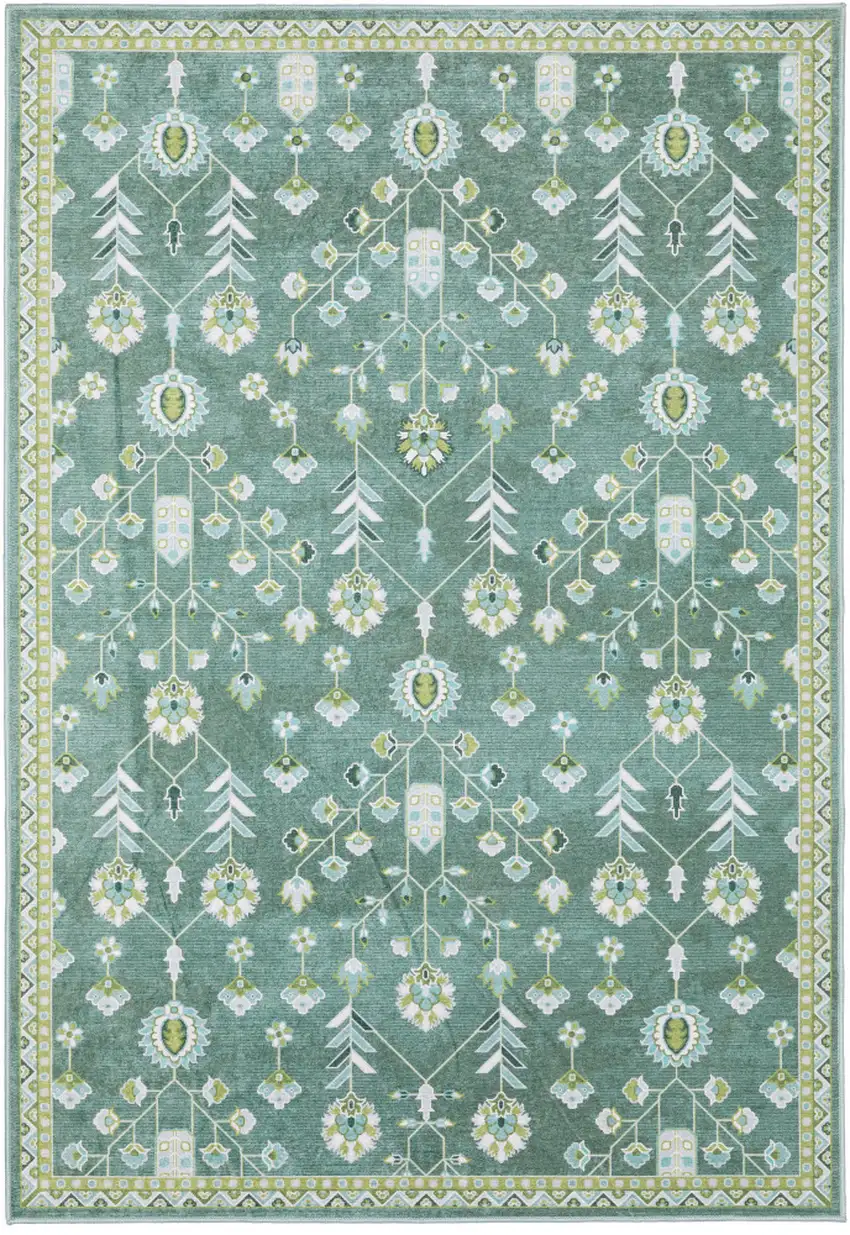 Teal And Green Oriental Washable Area Rug Photo 2