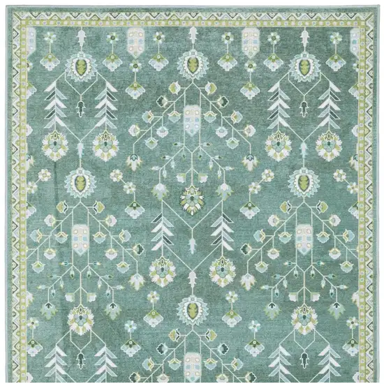 Teal And Green Oriental Washable Area Rug Photo 4