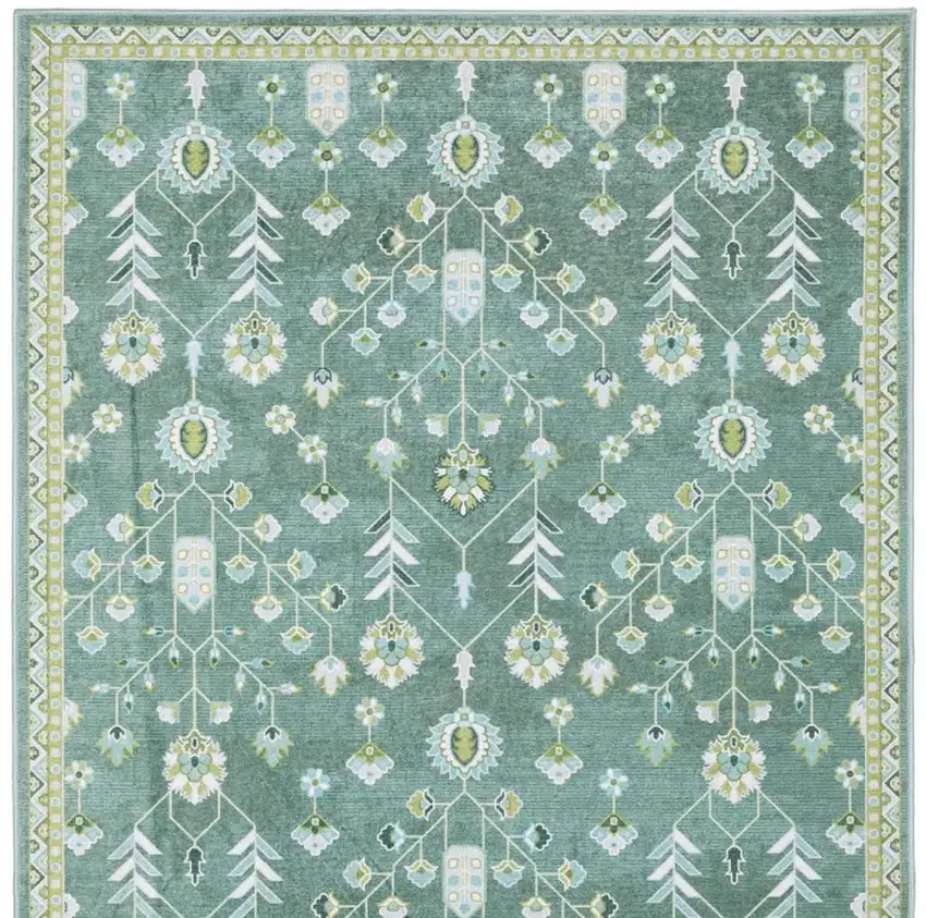 Teal And Green Oriental Washable Area Rug Photo 4