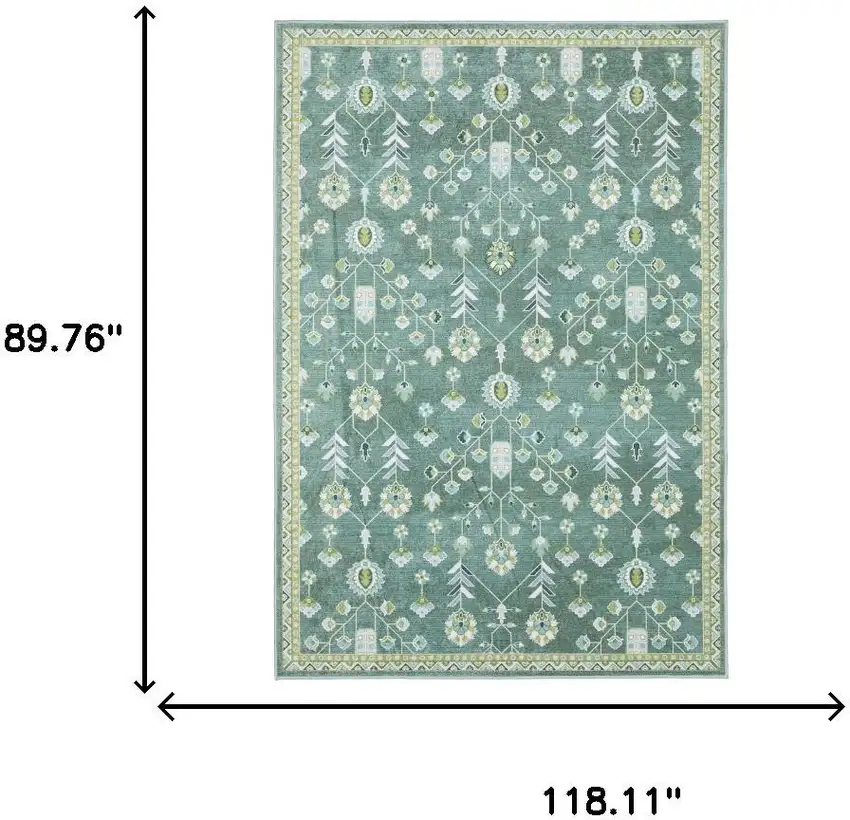 Teal And Green Oriental Washable Area Rug Photo 7