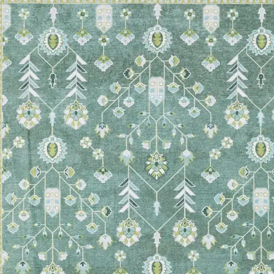 Teal And Green Oriental Washable Area Rug Photo 3