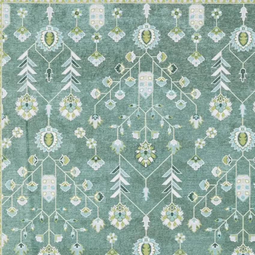 Teal And Green Oriental Washable Area Rug Photo 3
